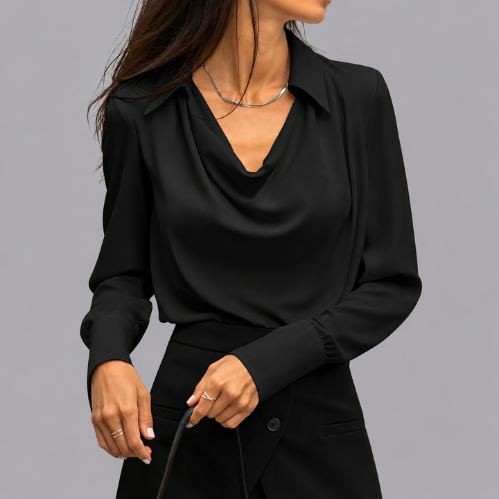 Women’s Satin Blouse Cowl Neck Long Sleeve Elegant Office Top