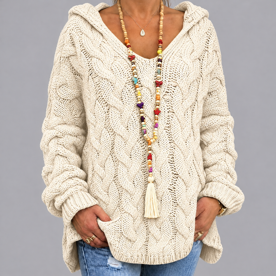Women’s Cable Knit Hooded Sweater Long Sleeve