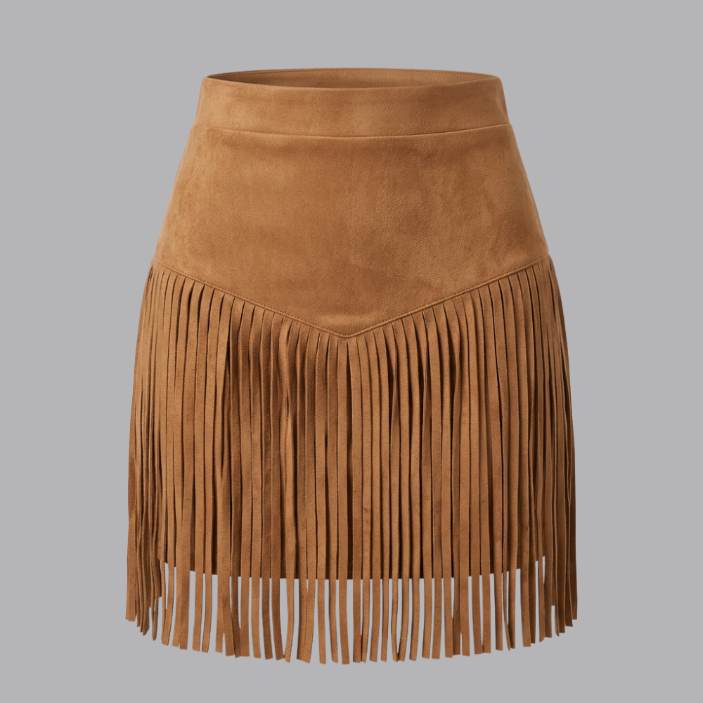 Women’s Faux Suede Mini Skirt High Waist Long Fringe