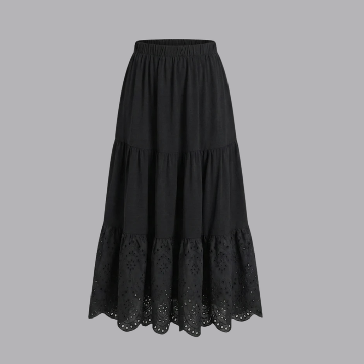 Women’s Black High Waisted Maxi Skirt Lace Hem