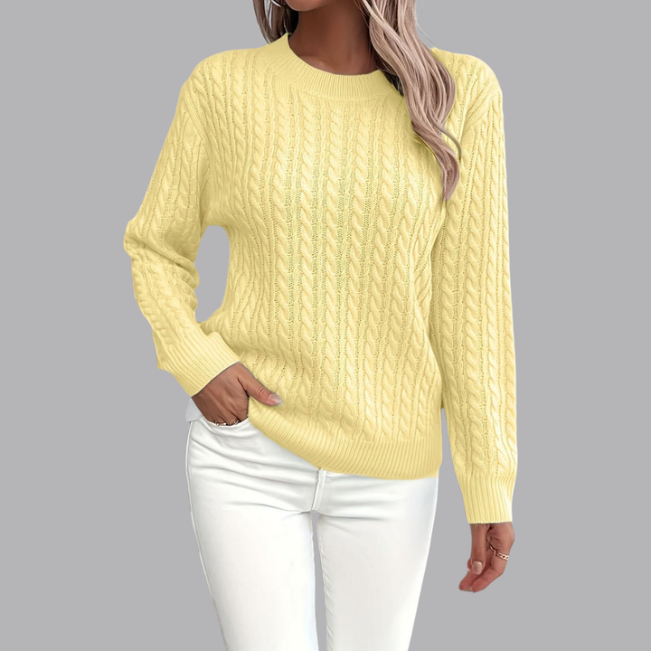 Women’s Cable Knit Jumper Crew Neck Long Sleeve Cardigan