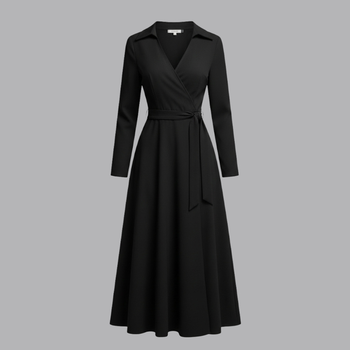 Women’s Long Sleeve Wrap Midi Dress Tie Waist