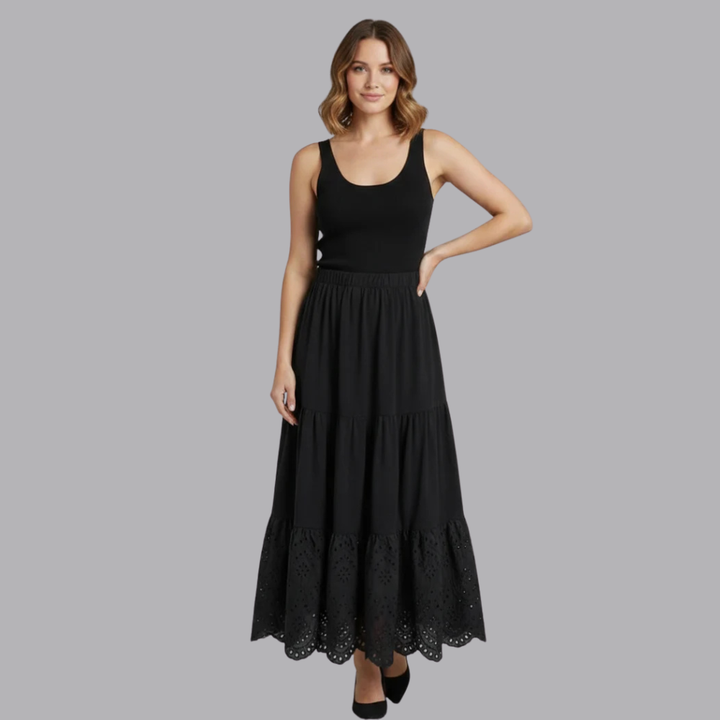 Women’s Black High Waisted Maxi Skirt Lace Hem