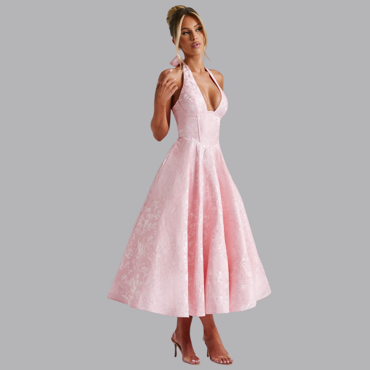 Women’s Halter Wedding Guest Dress V Neck A Line