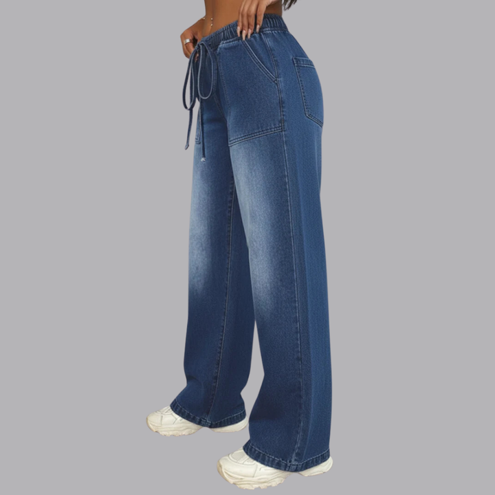 Women’s Wide Leg Jeans Elastic Waist Drawstring Denim Pants