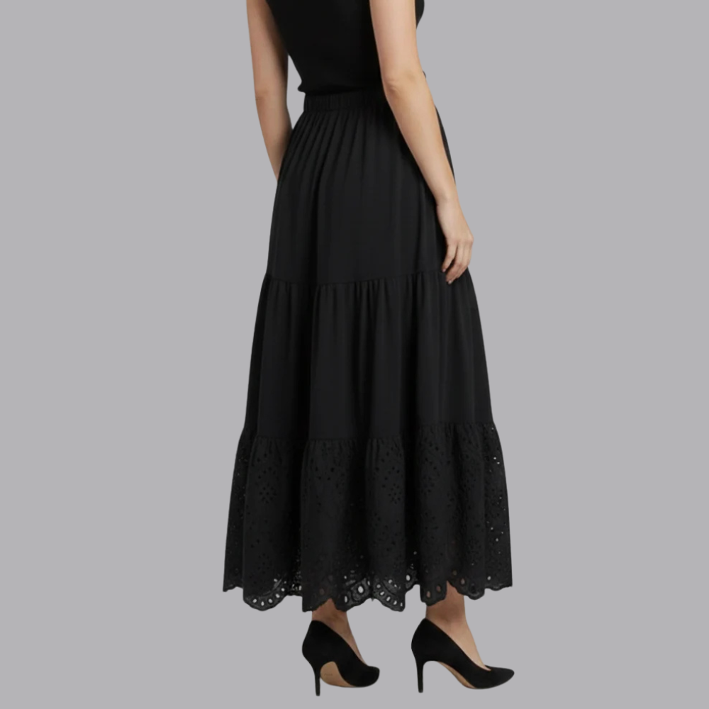Women’s Black High Waisted Maxi Skirt Lace Hem