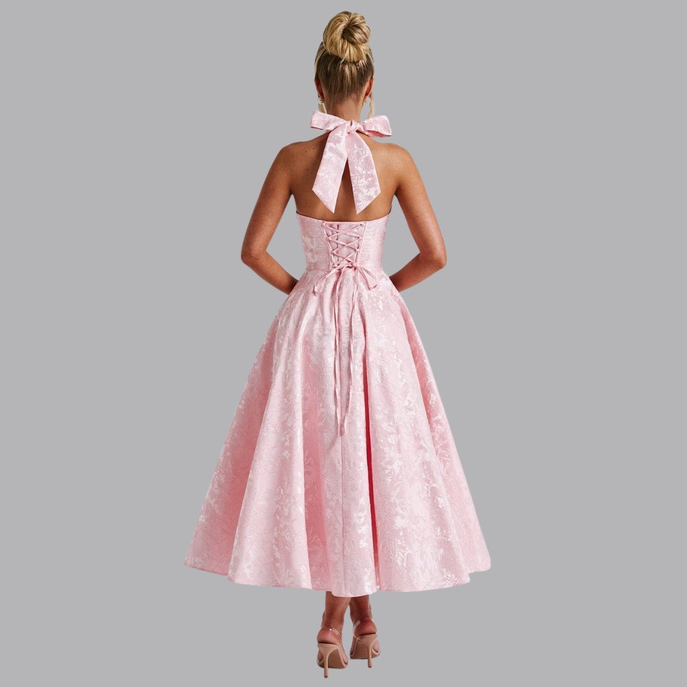 Women’s Halter Wedding Guest Dress V Neck A Line