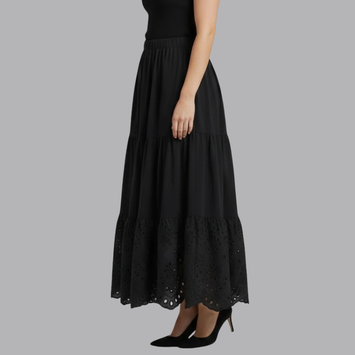 Women’s Black High Waisted Maxi Skirt Lace Hem