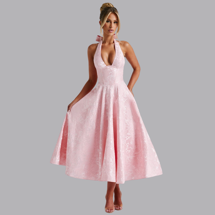 Women’s Halter Wedding Guest Dress V Neck A Line