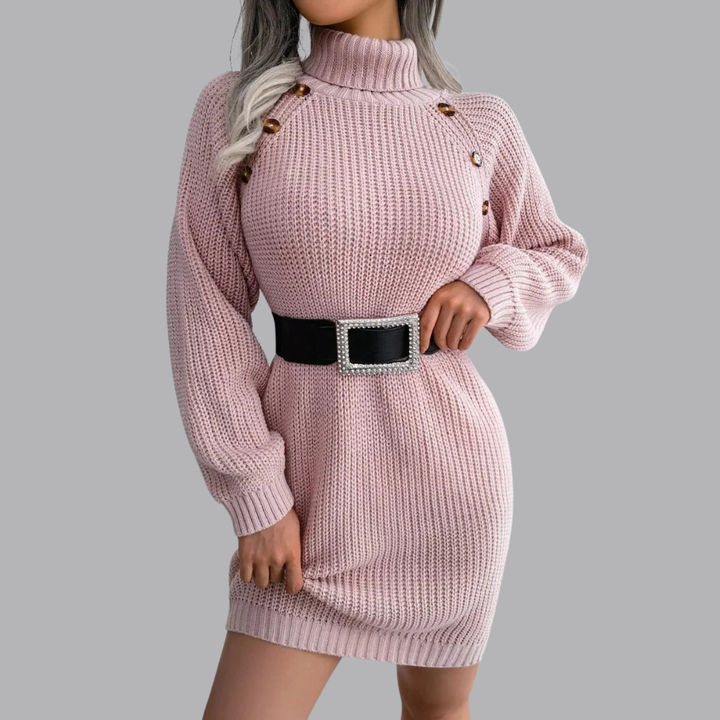 Women’s Turtleneck Sweater Mini Dress Long Sleeve Knit