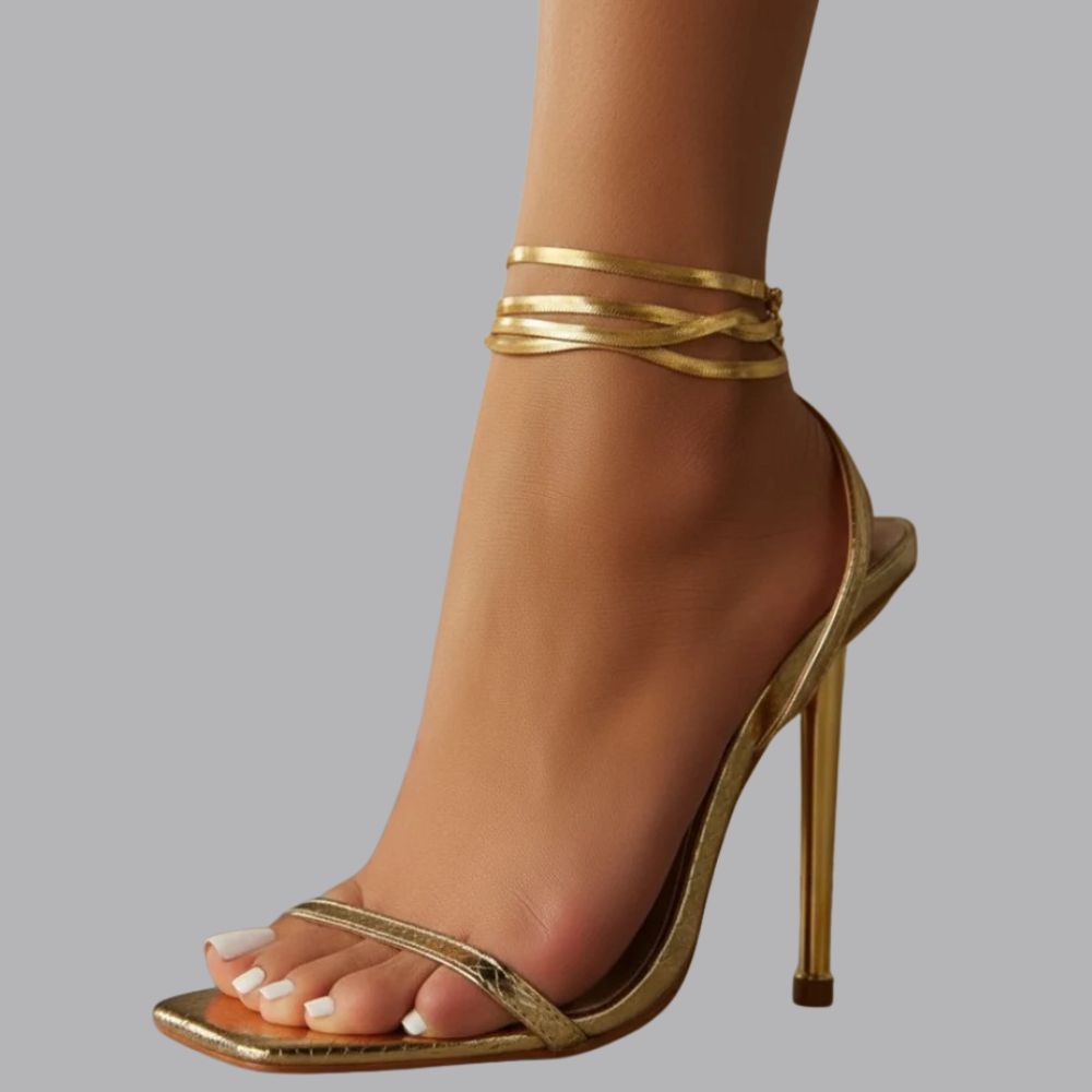 Women’s Strappy Stiletto Sandals Gold Ankle Strap Heels