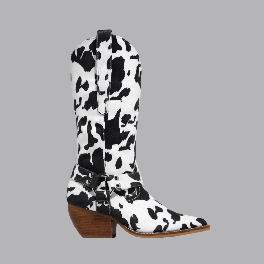Women’s Cow Print Western Cowboy Boots Chunky Heel