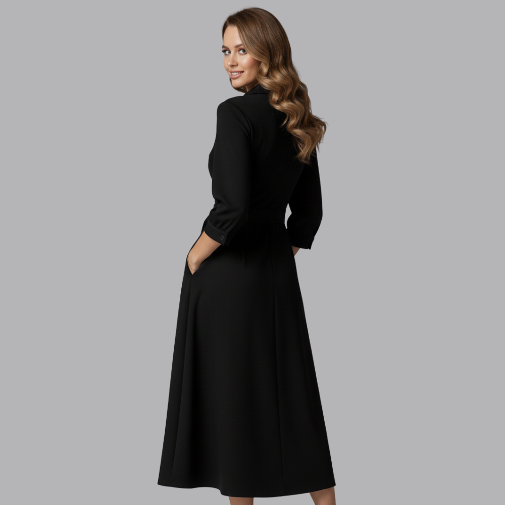 Women’s Long Sleeve Wrap Midi Dress Tie Waist