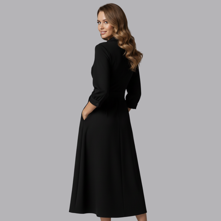 Women’s Long Sleeve Wrap Midi Dress Tie Waist
