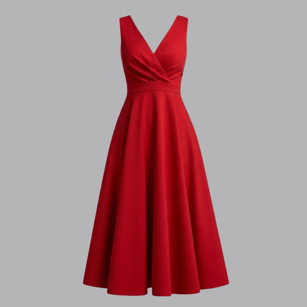 Women’s Party Midi Dress V Neck Sleeveless Fit And Flare