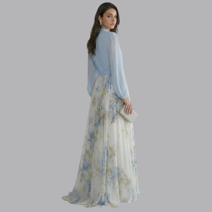 Women’s Floral Maxi Dress Deep V Neck Chiffon Gown