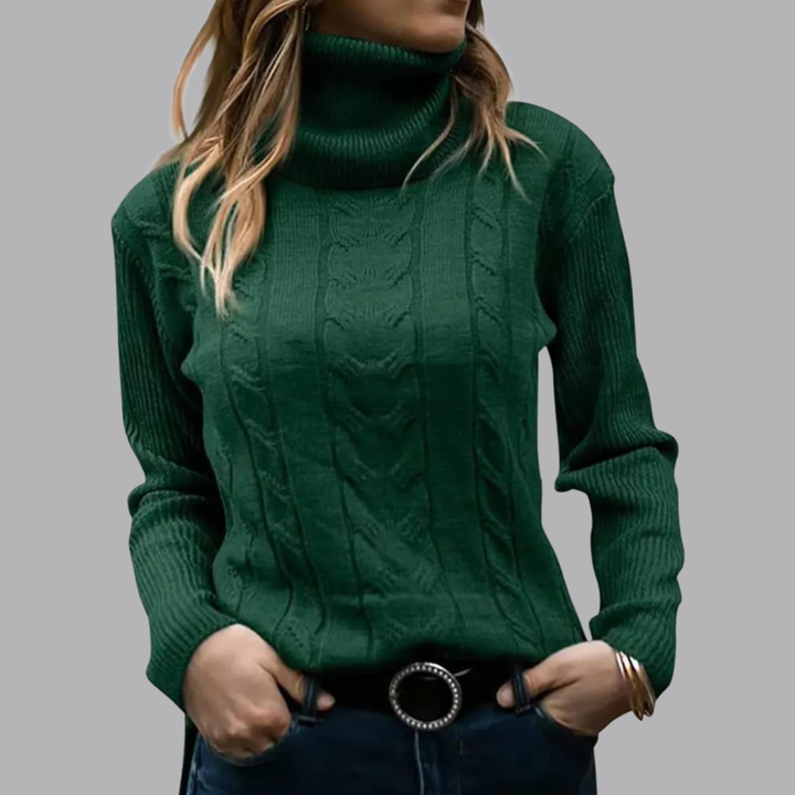 Women’s Cable Knit Roll Neck Jumper Long Sleeve Sweater
