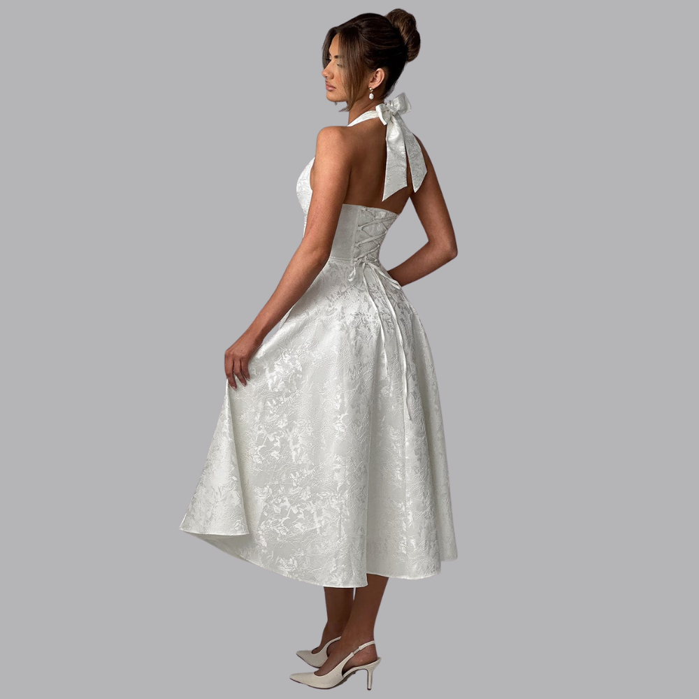 Women’s Halter Wedding Guest Dress V Neck A Line