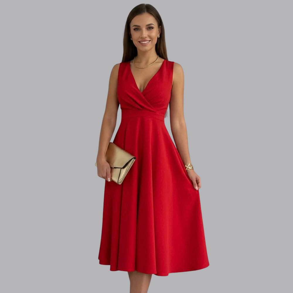 Women’s Party Midi Dress V Neck Sleeveless Fit And Flare