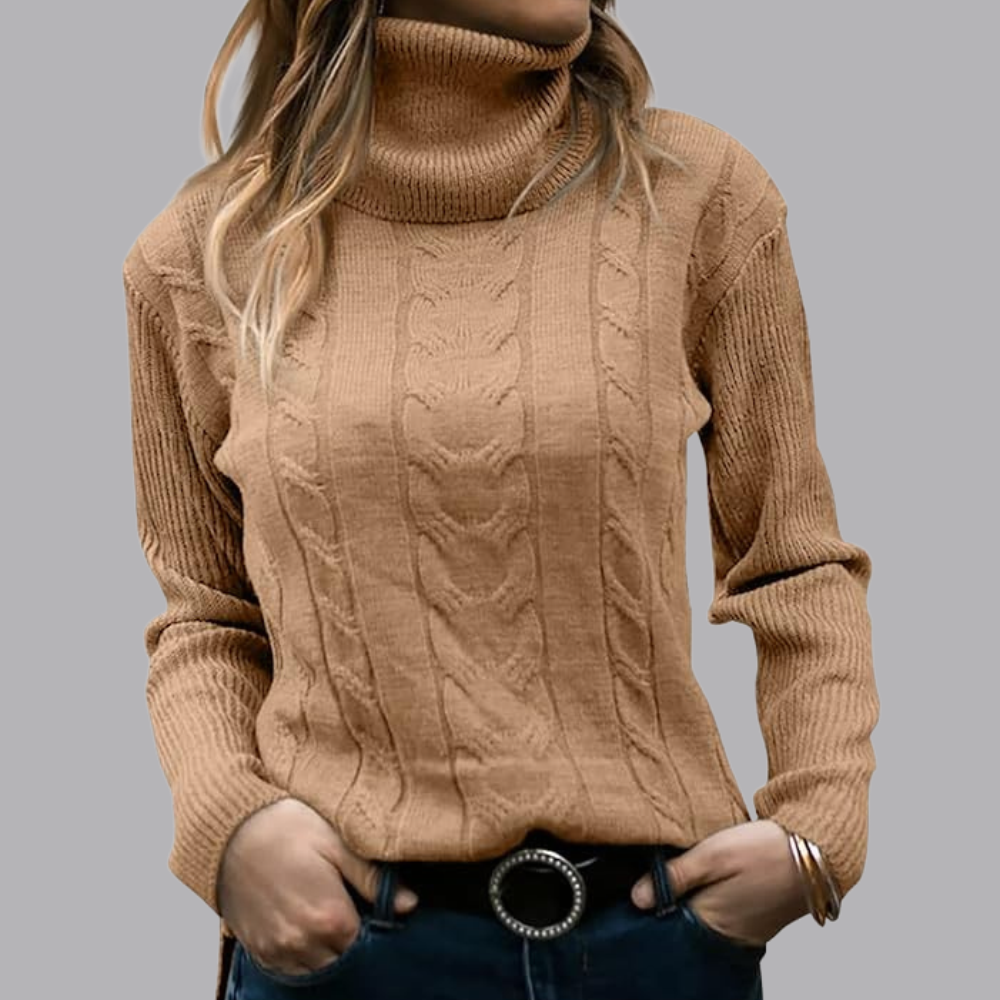 Women’s Cable Knit Roll Neck Jumper Long Sleeve Sweater