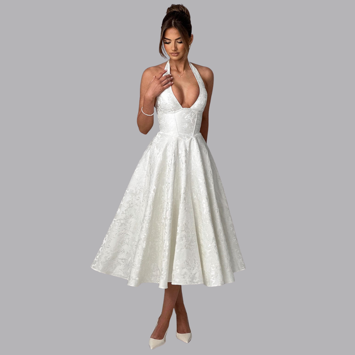 Women’s Halter Wedding Guest Dress V Neck A Line