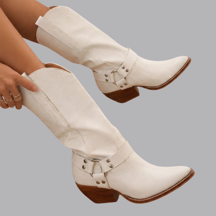 Women’s Cow Print Western Cowboy Boots Chunky Heel