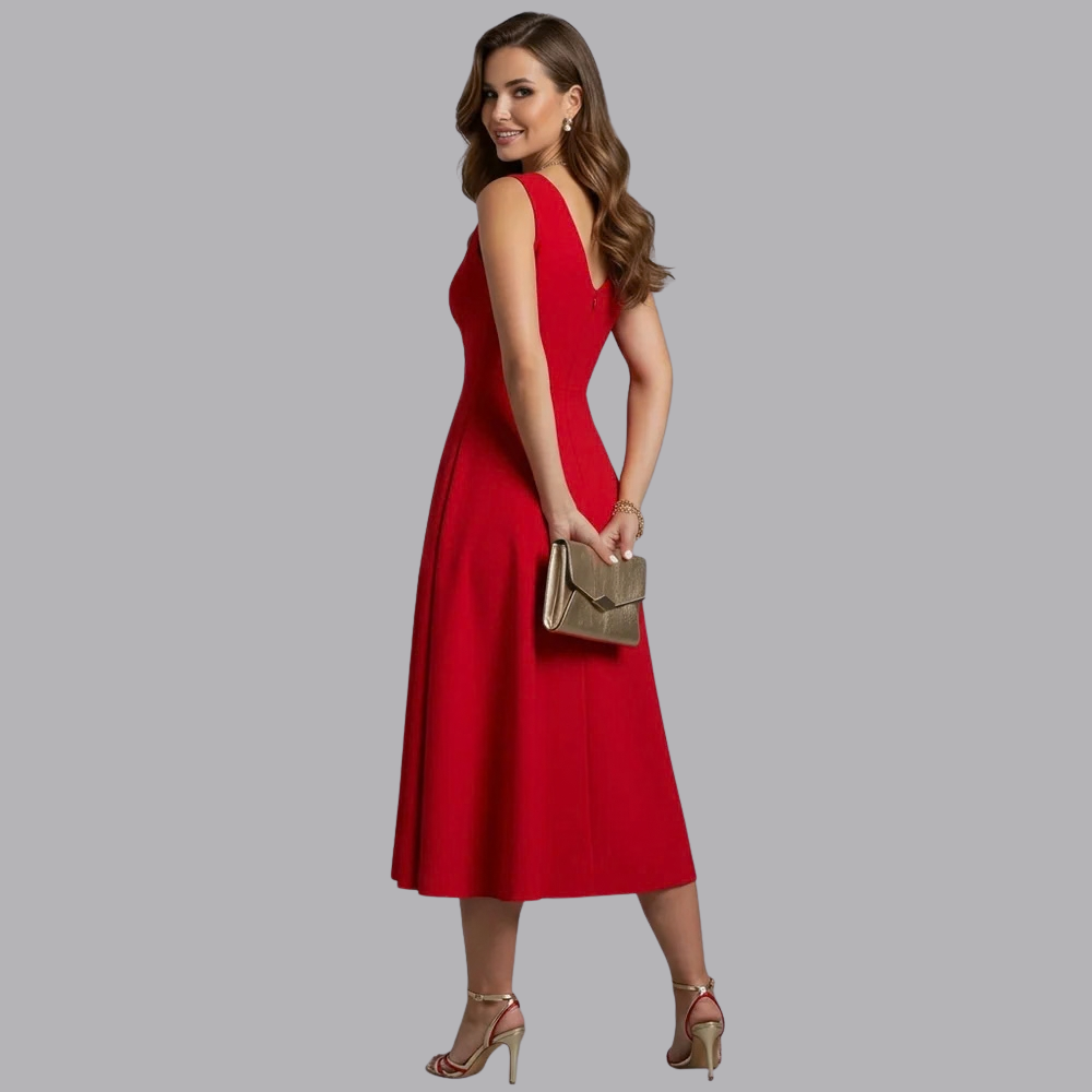Women’s Party Midi Dress V Neck Sleeveless Fit And Flare