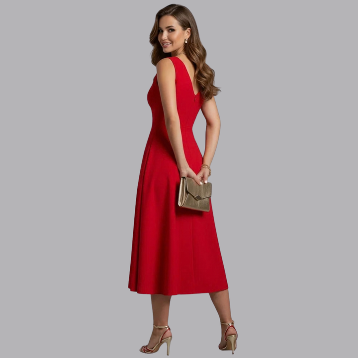 Women’s Party Midi Dress V Neck Sleeveless Fit And Flare