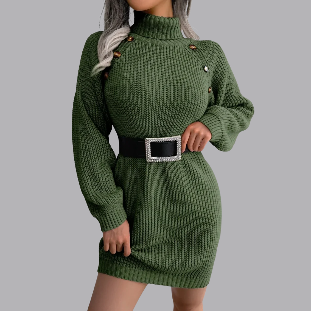 Women’s Turtleneck Sweater Mini Dress Long Sleeve Knit