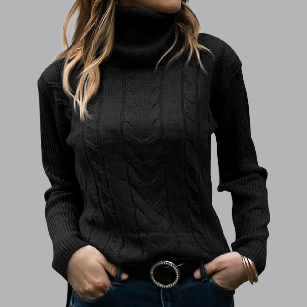 Women’s Cable Knit Roll Neck Jumper Long Sleeve Sweater