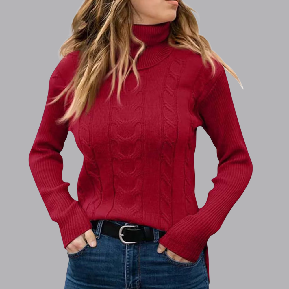 Women’s Cable Knit Roll Neck Jumper Long Sleeve Sweater