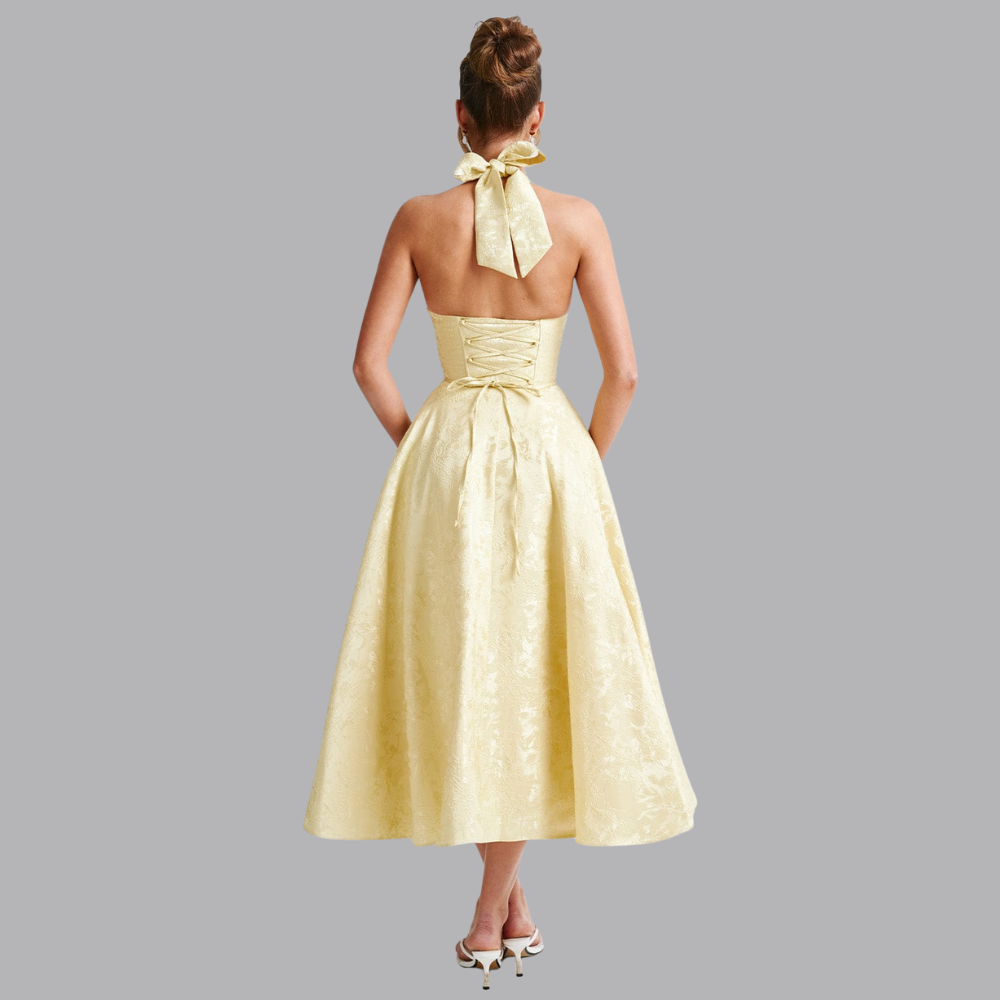 Women’s Halter Wedding Guest Dress V Neck A Line