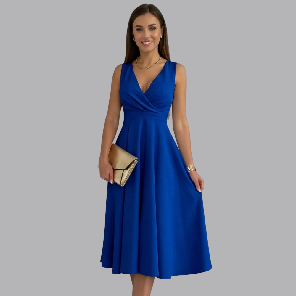 Women’s Party Midi Dress V Neck Sleeveless Fit And Flare