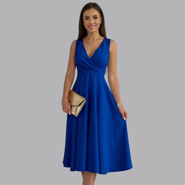 Women’s Party Midi Dress V Neck Sleeveless Fit And Flare