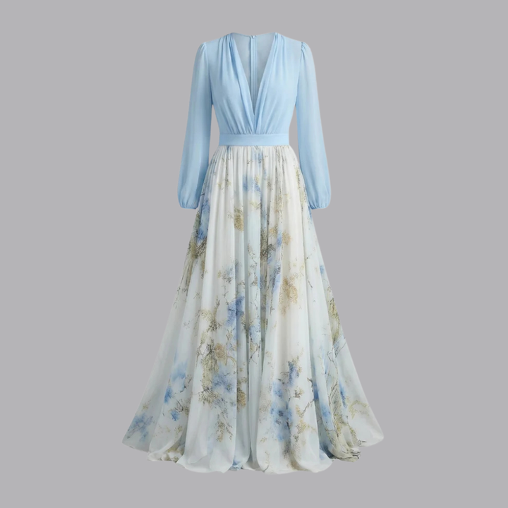Women’s Floral Maxi Dress Deep V Neck Chiffon Gown