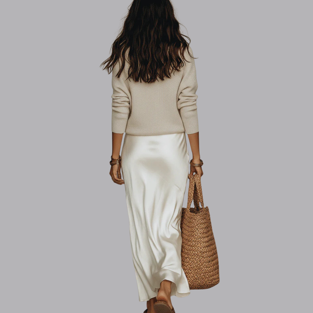Women’s Satin Midi Skirt Long Sleeve Two Piece Set