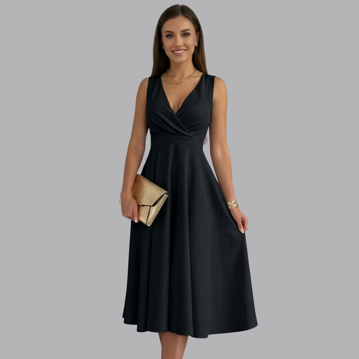 Women’s Party Midi Dress V Neck Sleeveless Fit And Flare