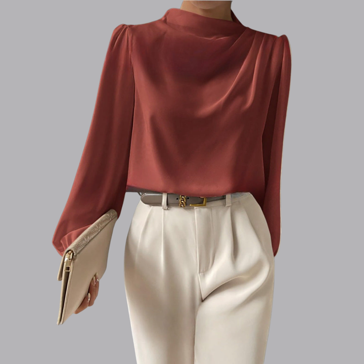 Women’s Satin Blouse Long Sleeve Cowl Neck Elegant Top