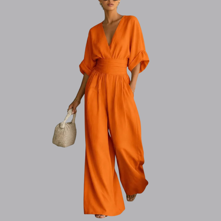 Women’s Wide Leg Jumpsuit V Neck Short Sleeve Summer Outfit