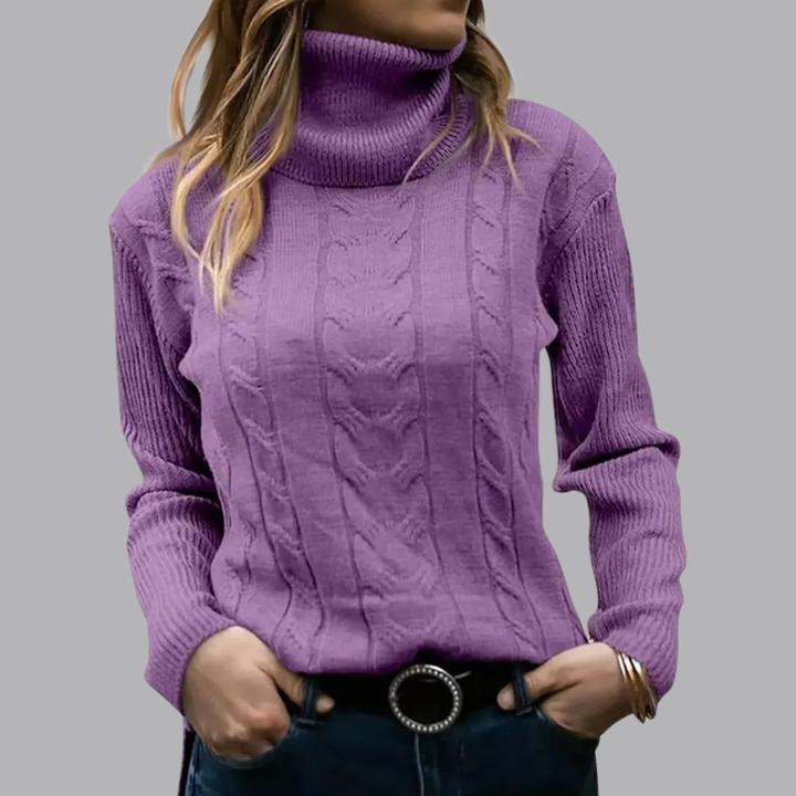 Women’s Cable Knit Roll Neck Jumper Long Sleeve Sweater