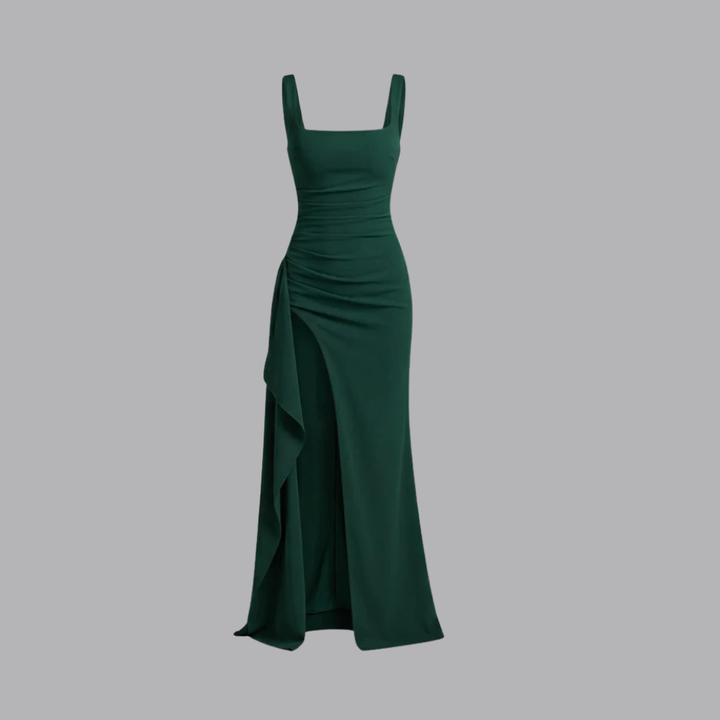 Women’s Square Neck Maxi Dress Sleeveless High Slit Bodycon