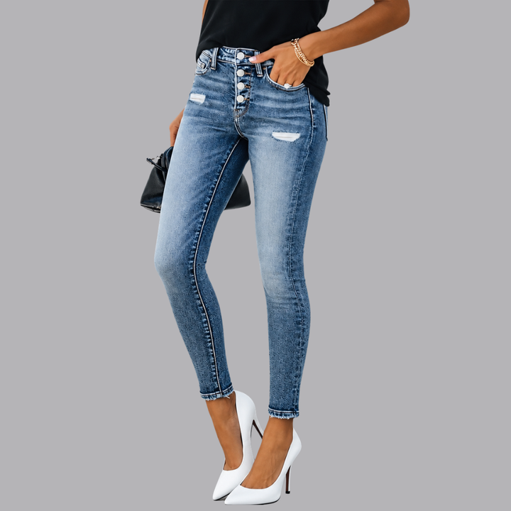 Women’s Skinny Jeans High Waist Distressed Button Fly