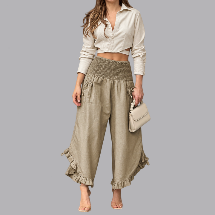 Women’s High Waisted Trousers Ruffle Hem Wide Leg Pants
