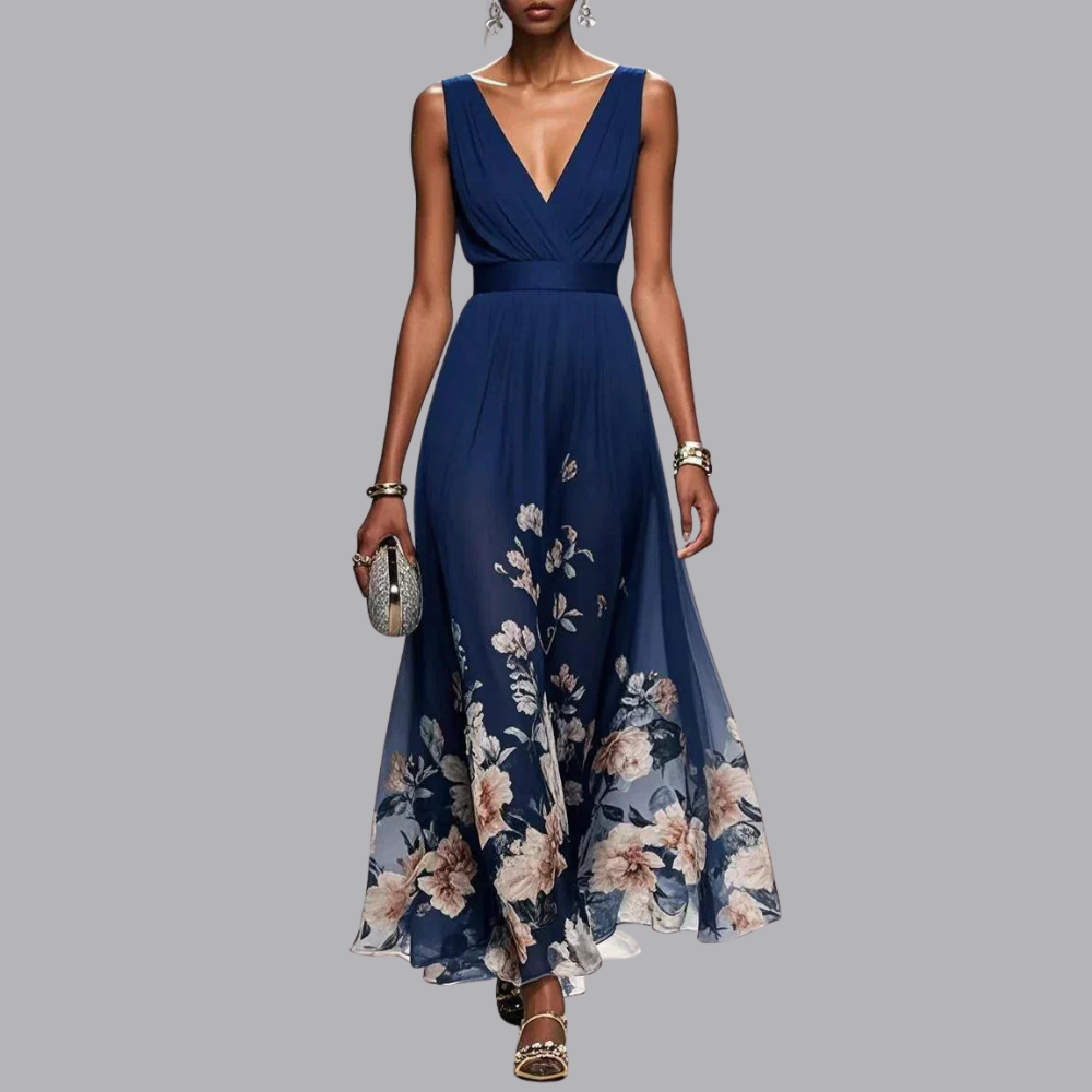 Women’s Floral Wedding Guest Dress Sleeveless V Neck