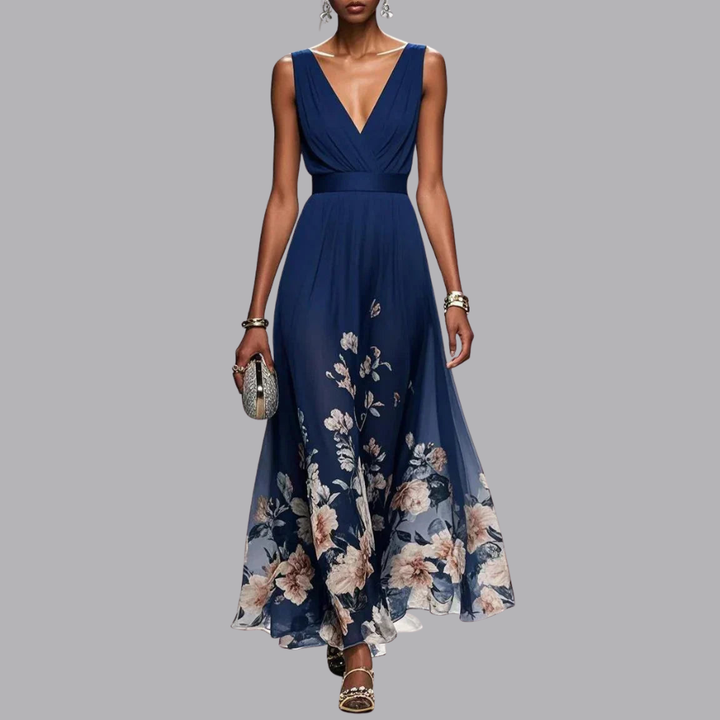 Women’s Floral Wedding Guest Dress Sleeveless V Neck