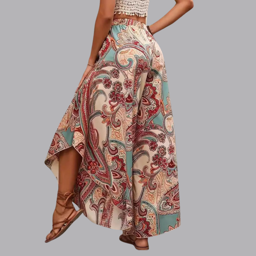 Women’s Paisley Print Wide Leg Trousers High Waist Boho Pants
