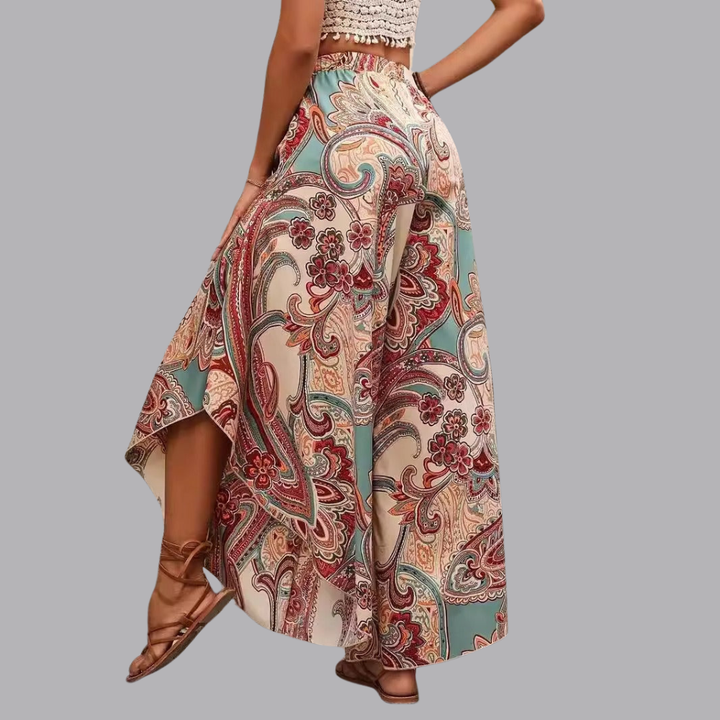 Women’s Paisley Print Wide Leg Trousers High Waist Boho Pants