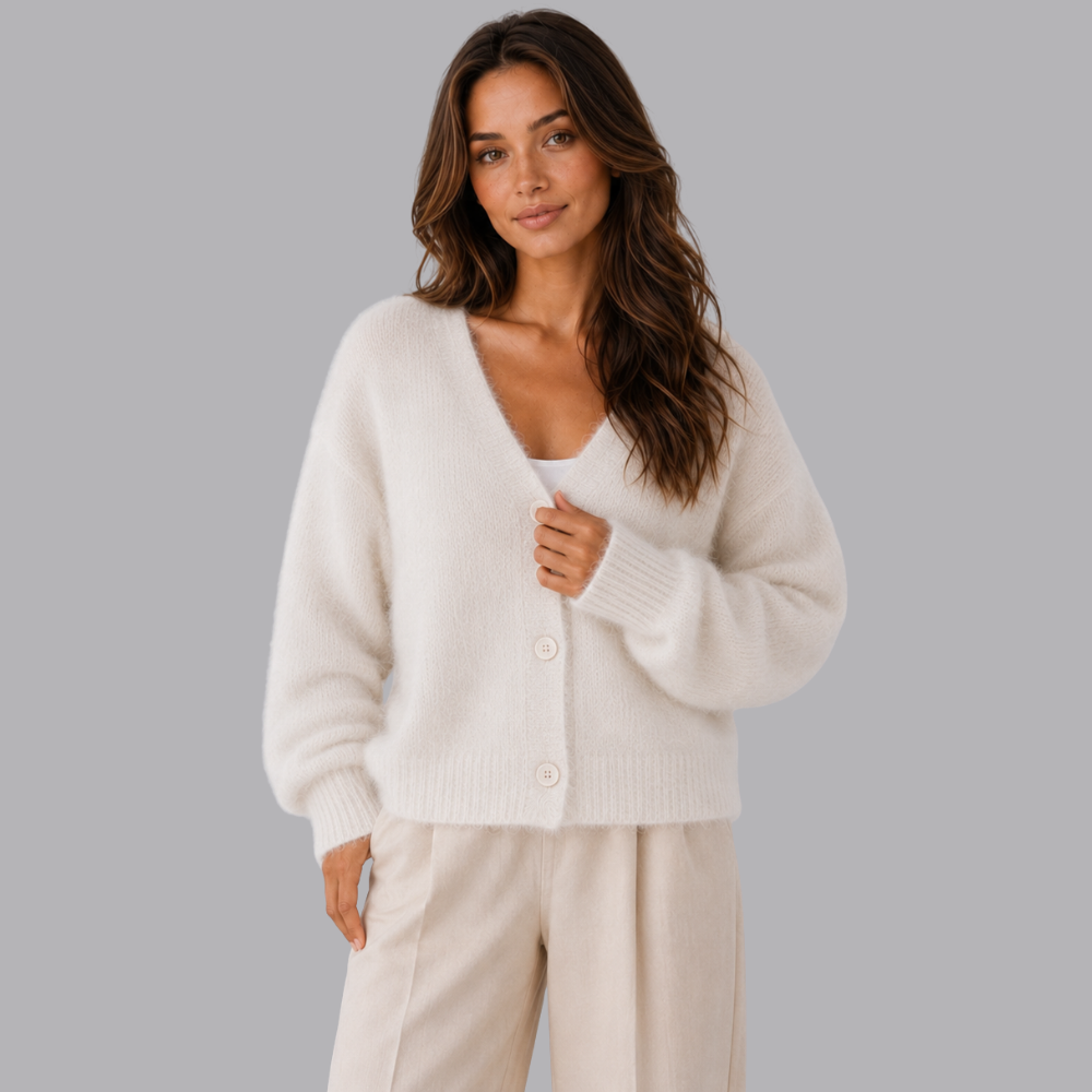 Women’s Fuzzy Knit Cardigan V Neck Button Front Long Sleeve