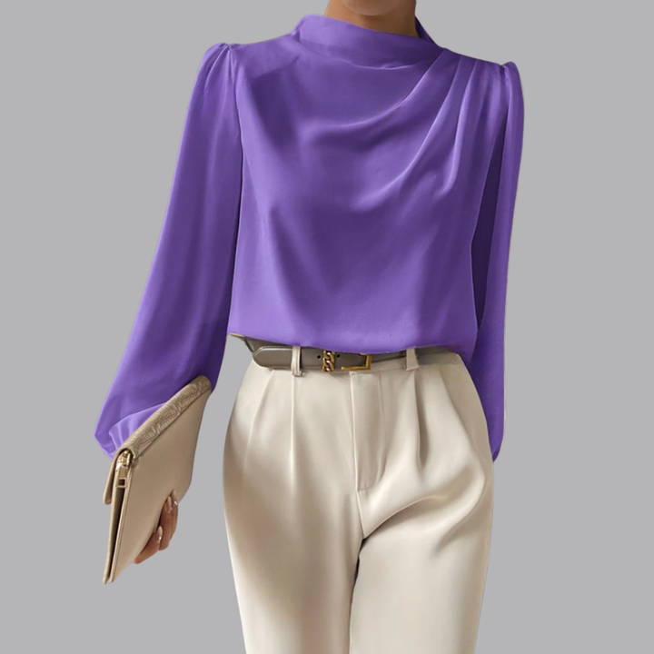Women’s Satin Blouse Long Sleeve Cowl Neck Elegant Top