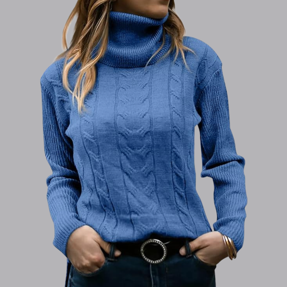 Women’s Cable Knit Roll Neck Jumper Long Sleeve Sweater